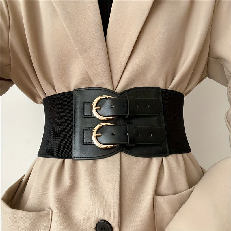 Women's Belt - Wide Corset for Bimetallic Buckle Elastic Waist - Casual Dress Shirt - product detail view 16