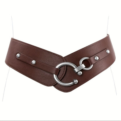 Women's Belt - Wide Elastic Retro Vintage Waist Interlocking Alloy Buckle Punk Style - product detail view 4