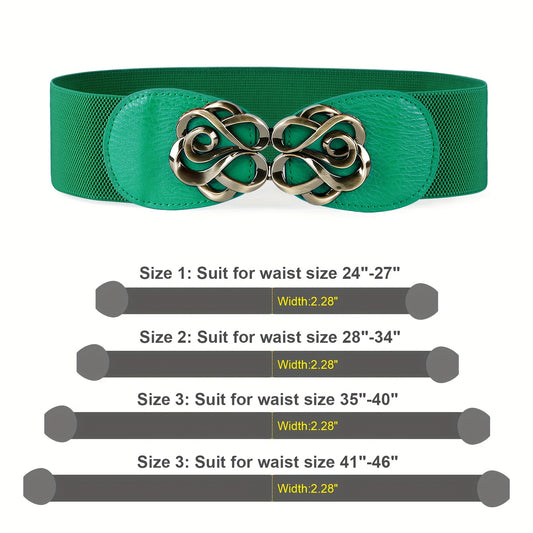 Women's Belt - Wide Elastic Set 4pcs for | Vintage Boho Waist with Golden Leaf Buckle - main product view