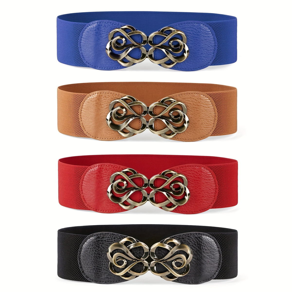 Women's Belt - Wide Elastic Set 4pcs for | Vintage Boho Waist with Golden Leaf Buckle - product detail view 11