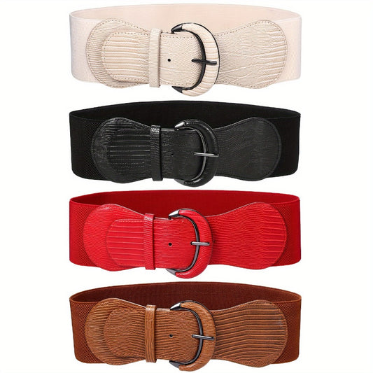 Women's Belt - Wide Elastic Waist for 4 Pack - Leather Stretch Cinch Waistband Set - main product view