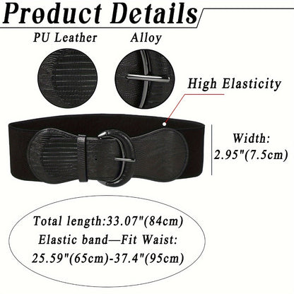 Women's Belt - Wide Elastic Waist for 4 Pack - Leather Stretch Cinch Waistband Set - product detail view 4