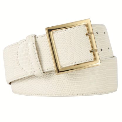 Women's Belt - Wide for Golden Double Prong Buckle Waist Ladies Fashion Cinch for Dresses - product detail view 17
