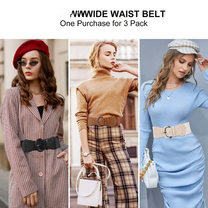 Women's Belt - Wide Waist Set 3pcs for | Vintage Matte Elastic Braided Bow with Hook - main product view