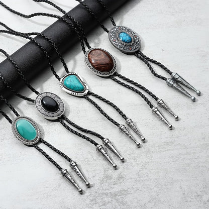 Men's Necktie - Bolo Tie Set 5 Styles for Women Hand-Braided Leather Western Cowboy - product detail view 7