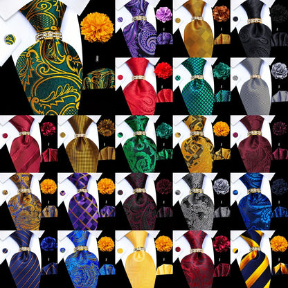 Men's Necktie - Paisley Tie Set for 5 Piece Silk Pocket Square Cufflinks Tie Ring Lapel - main product view