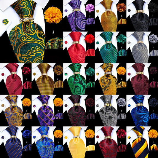 Men's Necktie - Paisley Tie Set for 5 Piece Silk Pocket Square Cufflinks Tie Ring Lapel - main product view