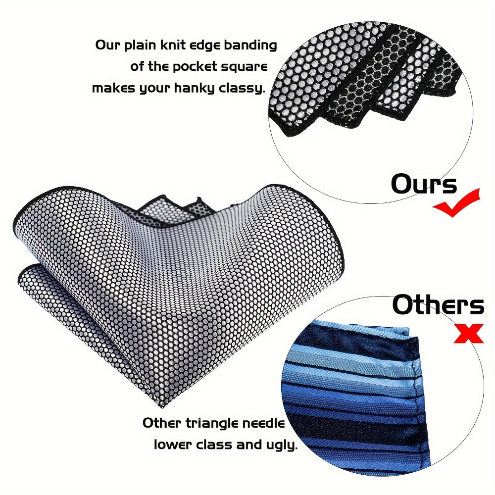 Men's Necktie - 's Set 4pcs Silver Grey - Tie Pocket Square Cufflinks & Tie Clip Matching - product detail view 4