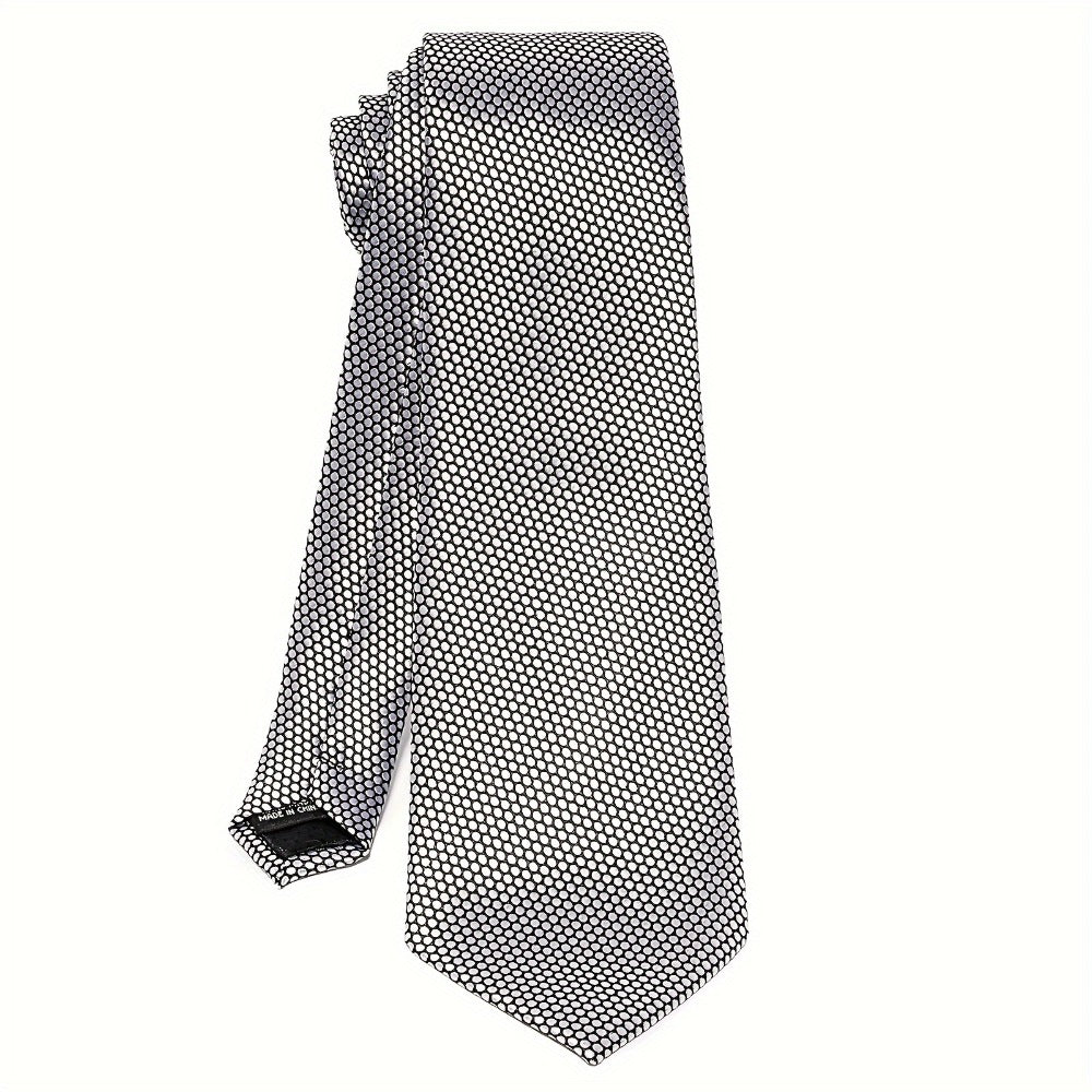 Men's Necktie - 's Set 4pcs Silver Grey - Tie Pocket Square Cufflinks & Tie Clip Matching - product detail view 5