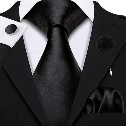 Men's Necktie - Satin Tie Set for 5 Piece Bow Tie Pocket Square Lapel Pin Cuff Links - product detail view 5