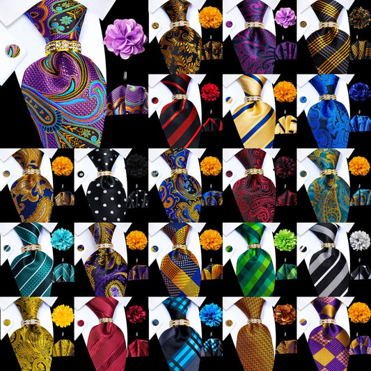Men's Necktie - Silk Tie Set for 5 Piece 2400 Thread Count Pocket Square Cufflinks Lapel - main product view