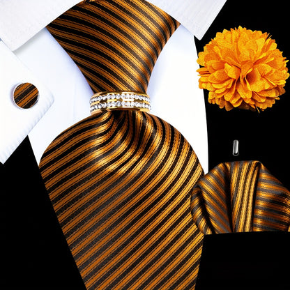 Men's Necktie - Silk Tie Set for 5 Piece 2400 Thread Count Pocket Square Cufflinks Lapel - product detail view 9