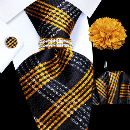 Men's Necktie - Silk Tie Set for 5 Piece 2400 Thread Count Pocket Square Cufflinks Lapel - product detail view 16