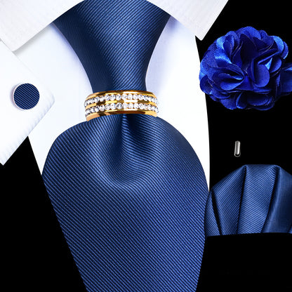 Men's Necktie - Silk Tie Set for 5 Piece 2400 Thread Count Pocket Square Cufflinks Lapel - product detail view 29