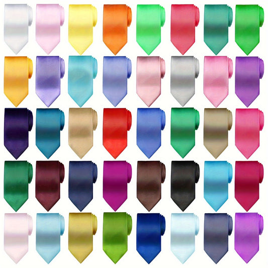 Men's Necktie - Solid Color Bulk 40 Pack Satin Dress Ties Set, Assorted Colors for - main product view
