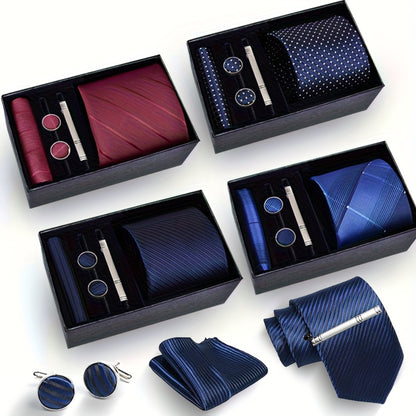 Men's Necktie - Tie Gift Box Set for 5 Piece Pocket Square Cufflinks Tie Clip | Elegant - main product view
