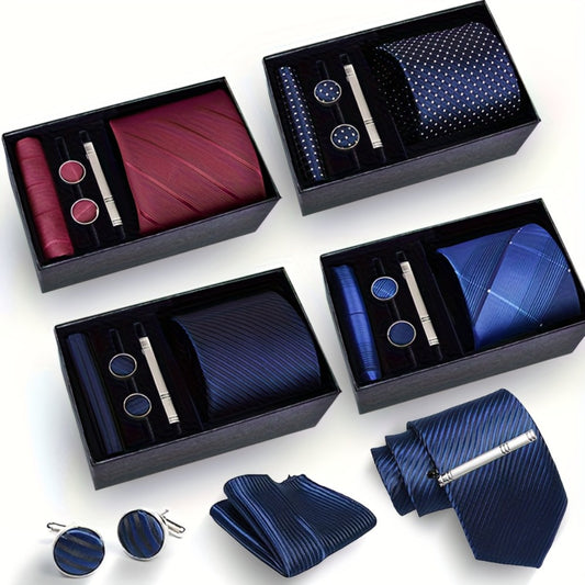 Men's Necktie - Tie Gift Box Set for 5 Piece Pocket Square Cufflinks Tie Clip | Elegant - main product view