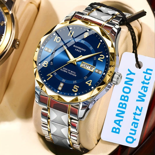 Men's Quartz Watch - BANBONY Rhinestone for & Women - IPX7 Waterproof Stainless Steel - main product view