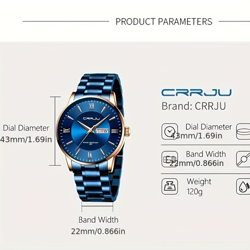 Men's Quartz Watch - Big Face for - Stainless Steel Waterproof Analog , Easy to Read Roman & - product detail view 2