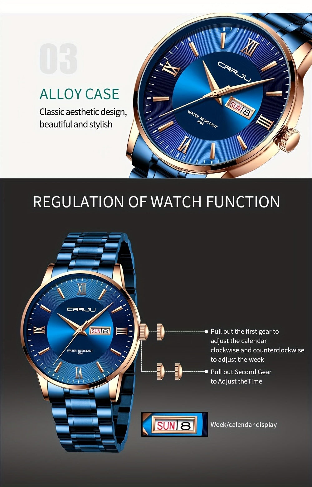 Men's Quartz Watch - Big Face for - Stainless Steel Waterproof Analog , Easy to Read Roman & - product detail view 16