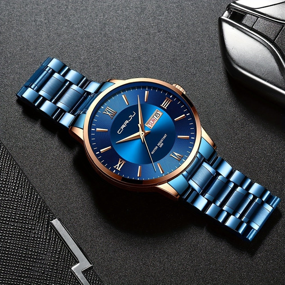 Men's Quartz Watch - Big Face for - Stainless Steel Waterproof Analog , Easy to Read Roman & - product detail view 18
