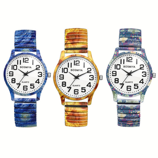 Men's Quartz Watch - Boho Printed - Stretch Band Wristwatch Large Arabic Numerals Starry Sky - main product view