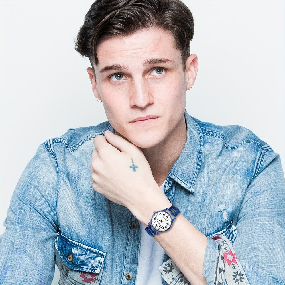 Men's Quartz Watch - Boho Printed - Stretch Band Wristwatch Large Arabic Numerals Starry Sky - product detail view 2