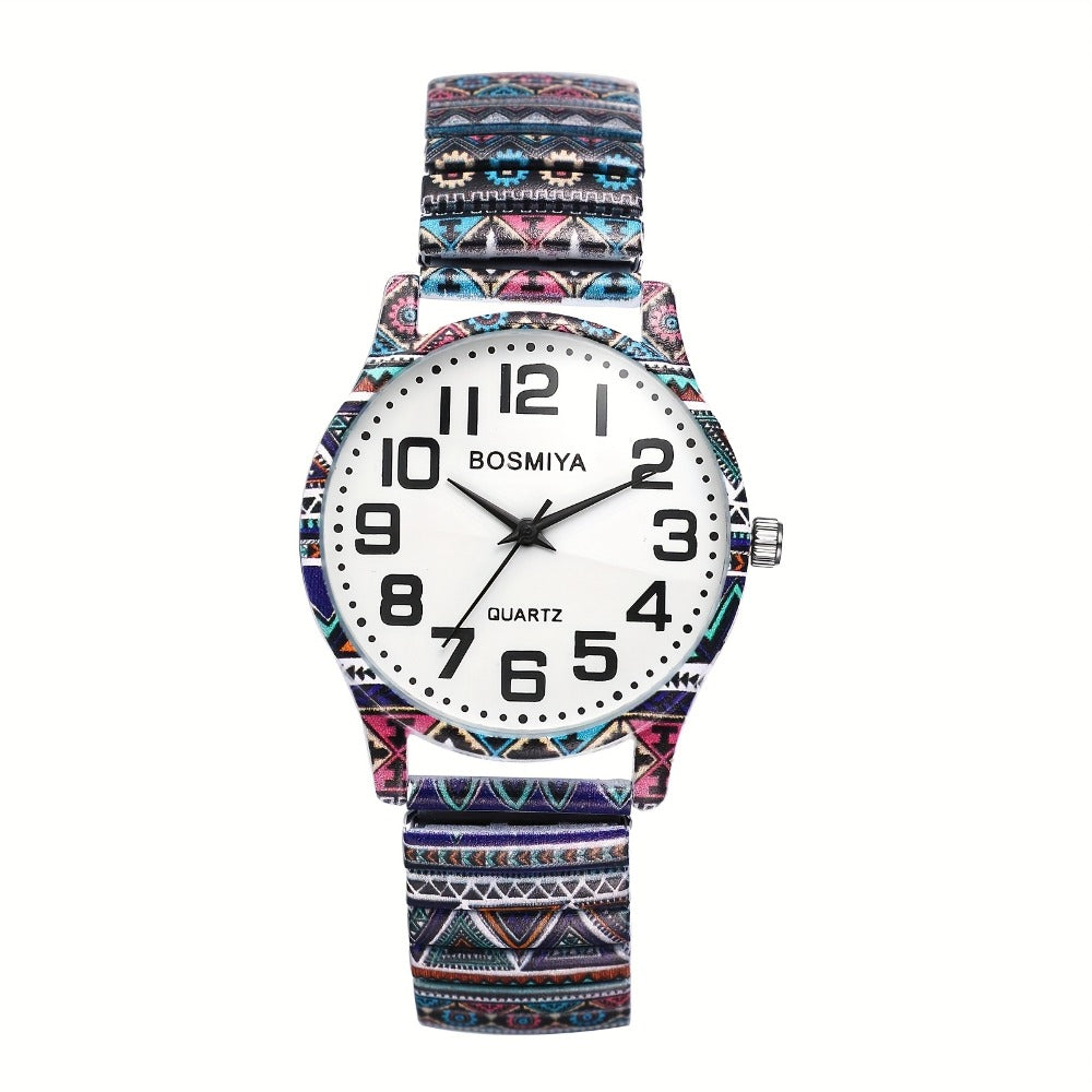 Men's Quartz Watch - Boho Printed - Stretch Band Wristwatch Large Arabic Numerals Starry Sky - product detail view 5
