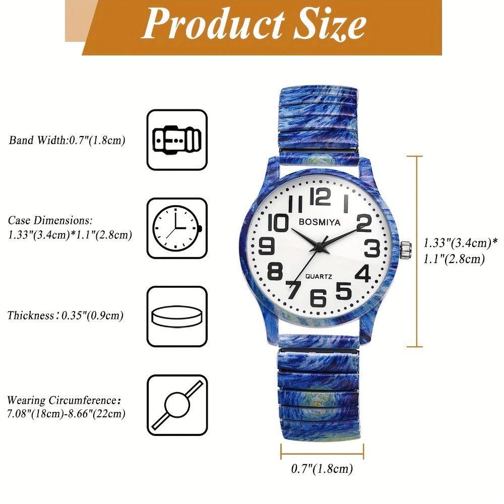 Men's Quartz Watch - Boho Printed - Stretch Band Wristwatch Large Arabic Numerals Starry Sky - product detail view 6