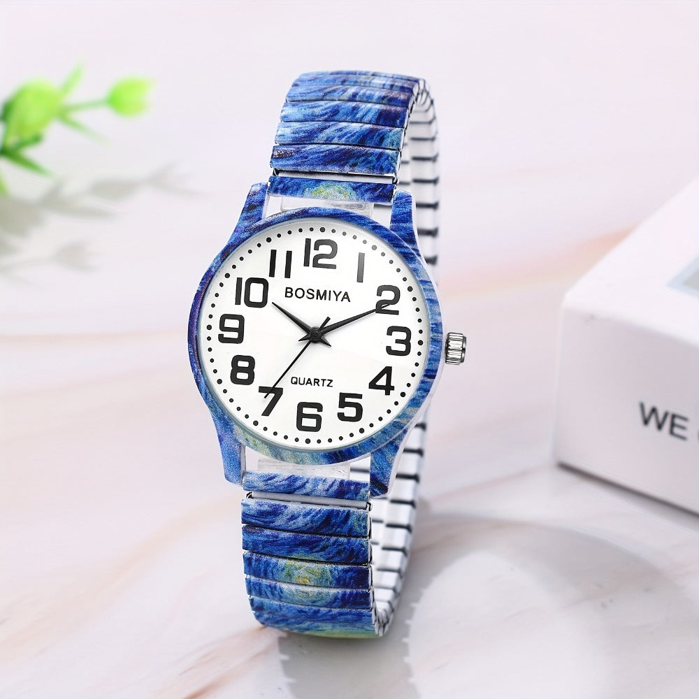 Men's Quartz Watch - Boho Printed - Stretch Band Wristwatch Large Arabic Numerals Starry Sky - product detail view 8