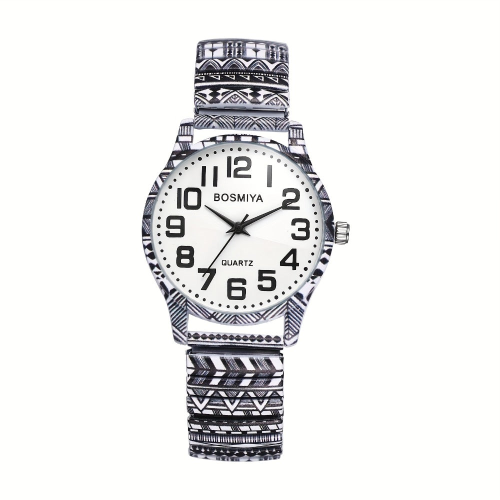 Men's Quartz Watch - Boho Printed - Stretch Band Wristwatch Large Arabic Numerals Starry Sky - product detail view 9