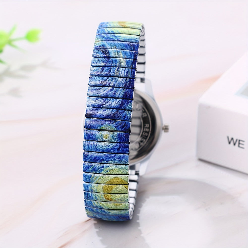 Men's Quartz Watch - Boho Printed - Stretch Band Wristwatch Large Arabic Numerals Starry Sky - product detail view 10
