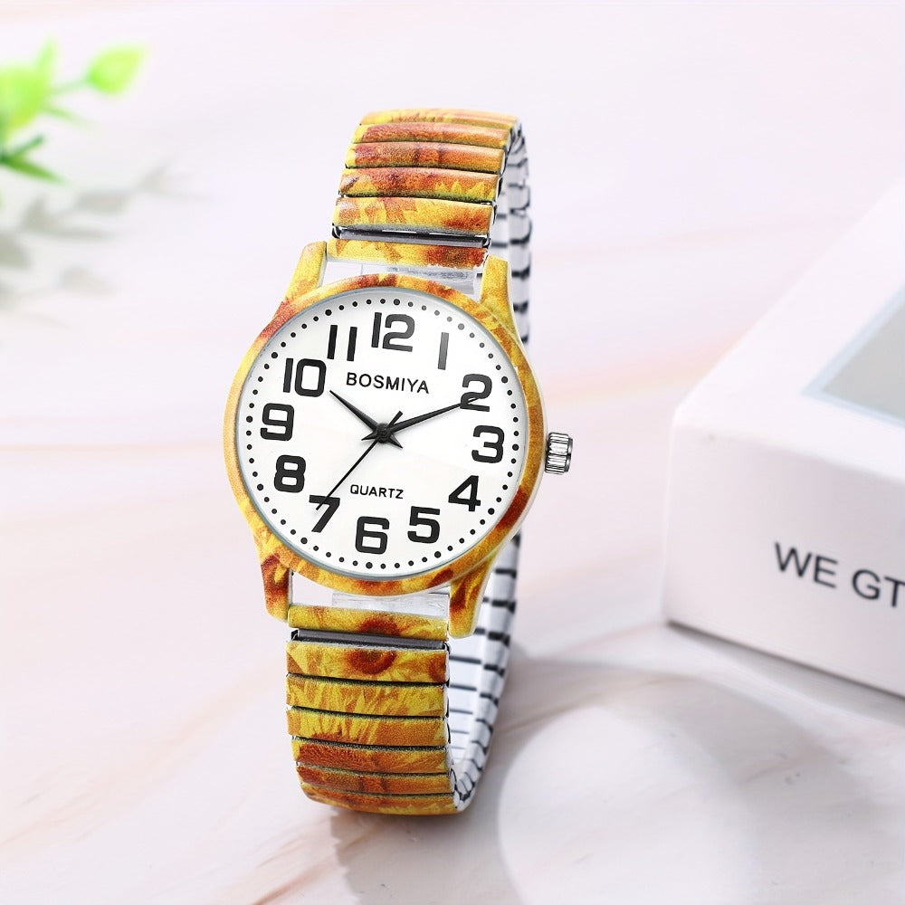 Men's Quartz Watch - Boho Printed - Stretch Band Wristwatch Large Arabic Numerals Starry Sky - product detail view 12