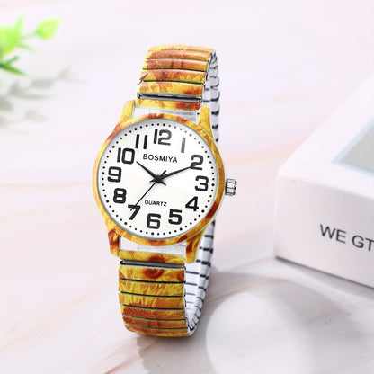 Men's Quartz Watch - Boho Printed - Stretch Band Wristwatch Large Arabic Numerals Starry Sky - product detail view 12