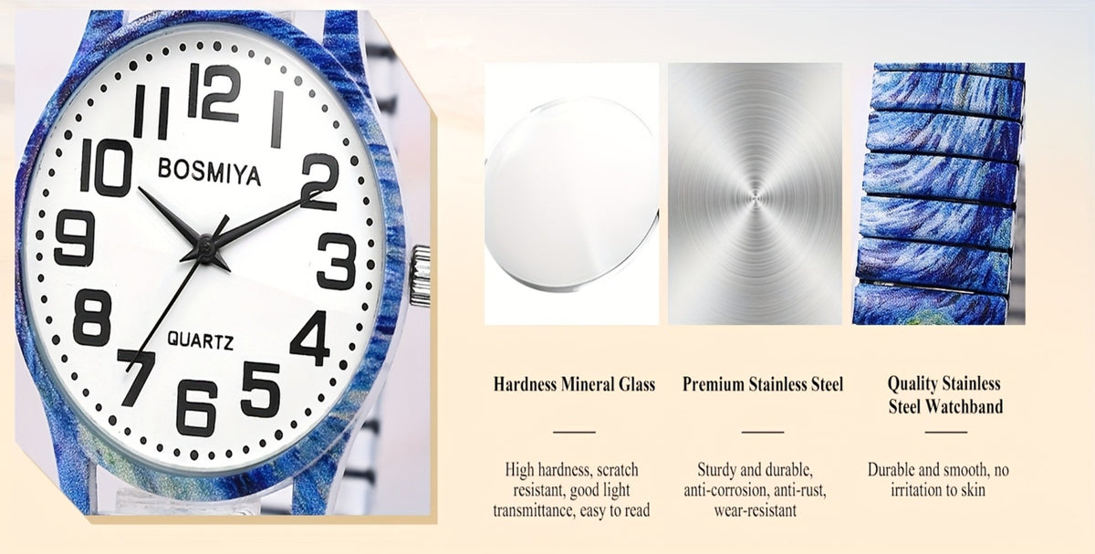 Men's Quartz Watch - Boho Printed - Stretch Band Wristwatch Large Arabic Numerals Starry Sky - product detail view 24