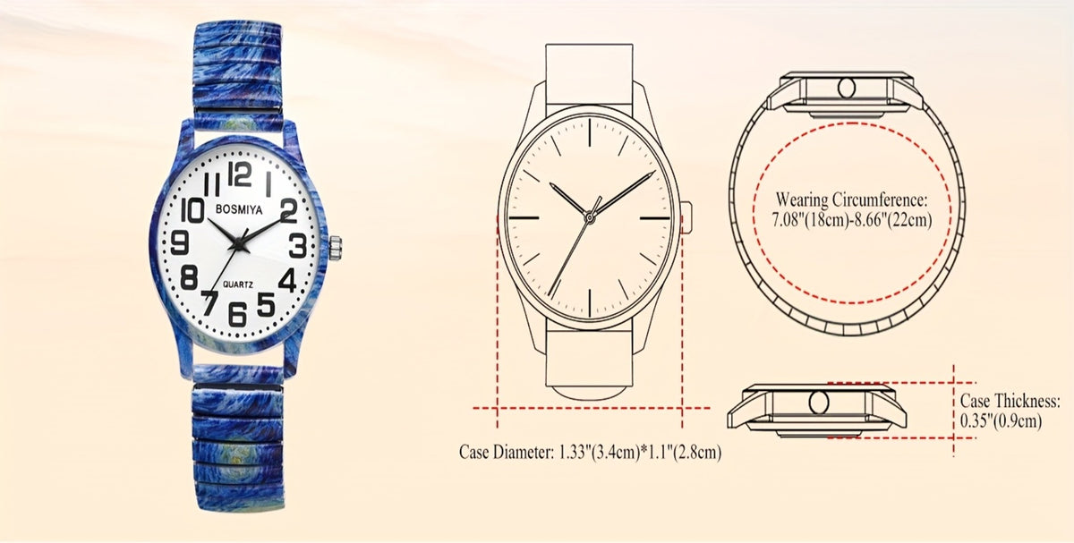 Men's Quartz Watch - Boho Printed - Stretch Band Wristwatch Large Arabic Numerals Starry Sky - product detail view 27