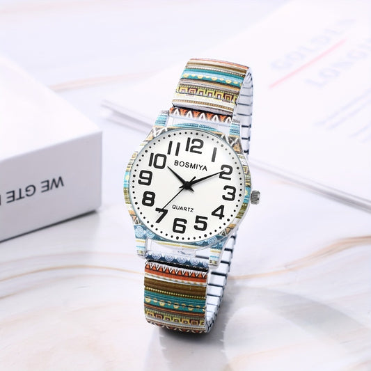 Women's Quartz Watch - Boho for Stretch Stainless Steel Strap, Large Arabic Numeral Dial - main product view