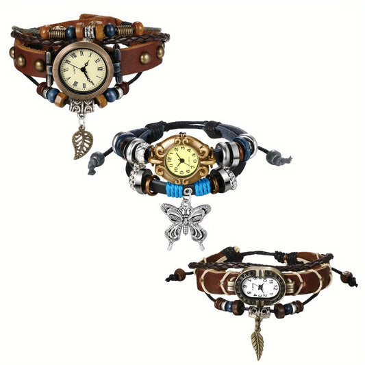 Women's Quartz Watch - Bracelet Vintage Ethnic Analog Faux Leather Cord Multi-Layer Wrap with - main product view