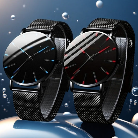 Men's Quartz Watch - Business Casual Set of 2 - Simple Analog Wristwatch Pair for Women - main product view
