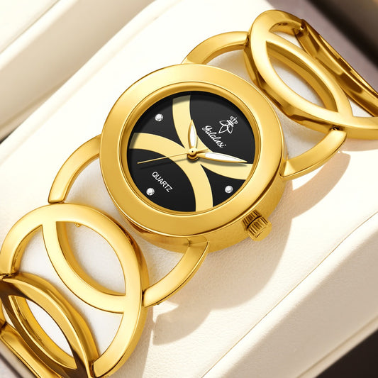 Women's Quartz Watch - Butterfly Rhinestone 's Gold Silver Tone Glowing Dial Elegant Fashion - main product view
