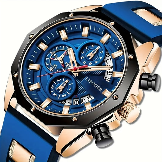 Men's Quartz Watch - Chronograph for - Large Dial Wristwatch with Day Date Month Display, 24H - main product view