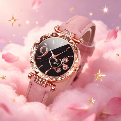 Women's Quartz Watch - Couple Set for - Rhinestone Heart Dial Watches Rose Gold Pink Faux Leather - product detail view 8