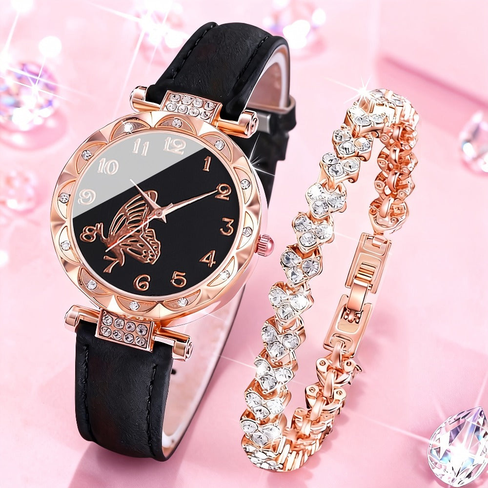 Women's Quartz Watch - Couple Set for - Rhinestone Heart Dial Watches Rose Gold Pink Faux Leather - product detail view 13