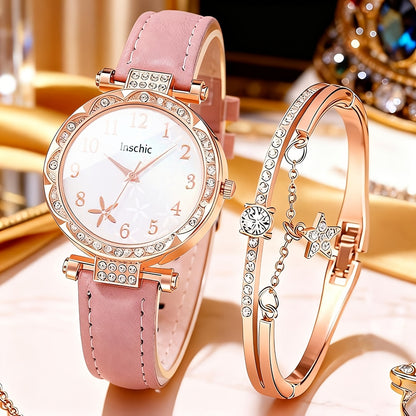 Women's Quartz Watch - Couple Set for - Rhinestone Heart Dial Watches Rose Gold Pink Faux Leather - product detail view 31