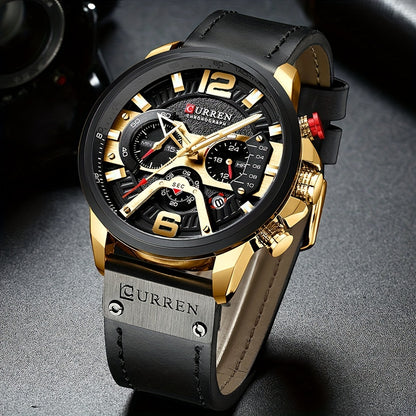 Men's Quartz Watch - CURREN Business Chronograph Faux Leather Strap Analog Date Stopwatch - product detail view 12