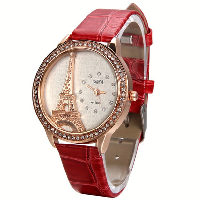 Women's Quartz Watch - Eiffel Tower Rhinestone for Jewelrywe Parisian Fashion Analog Wristwatch - product detail view 4