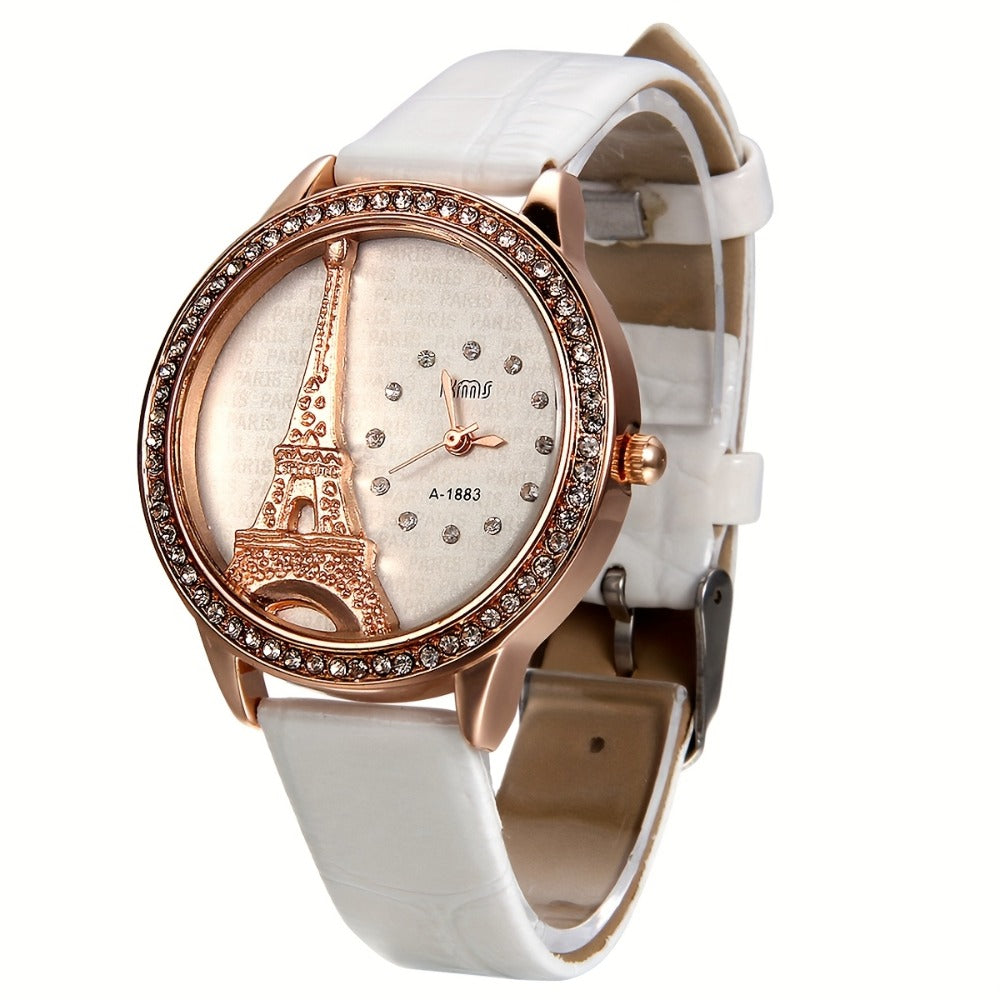 Women's Quartz Watch - Eiffel Tower Rhinestone for Jewelrywe Parisian Fashion Analog Wristwatch - product detail view 8