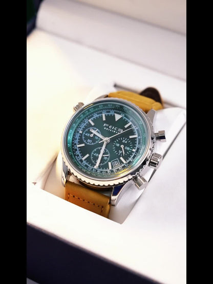 Men's Quartz Watch - FEICE Pilot Series 's Chronograph, Green & Gray Dial, Luminous, Calendar - product detail view 13