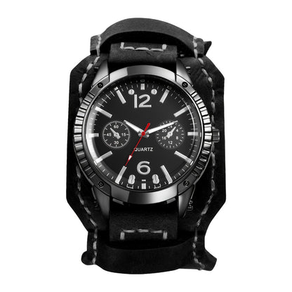 Men's Quartz Watch - Gothic Punk Leather Cuff Wristwatch for Wide Genuine Leather Band - product detail view 9
