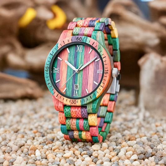 Men's Quartz Watch - Handmade Bamboo Engraved Wooden with Luminous Hands & Date Display - main product view